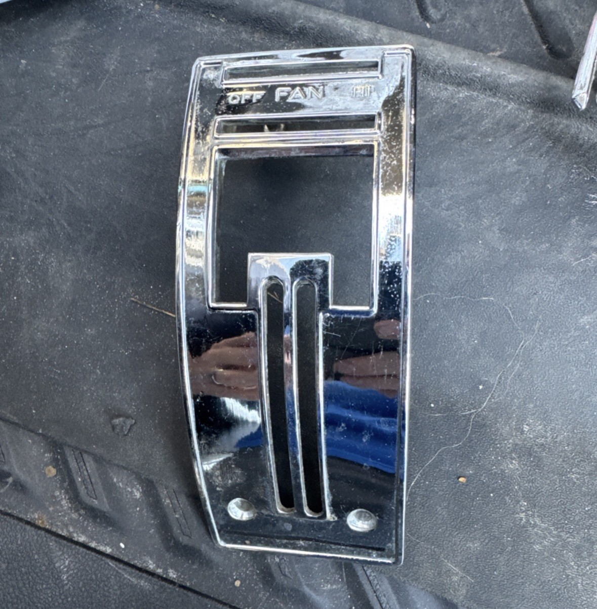 1955 1956 Chevrolet Chevy DELUXE HEATER CONTROL BEZEL, CHROME -- USED 1955 1956 Chevrolet Chevy DELUXE HEATER CONTROL BEZEL, CHROME -- USED