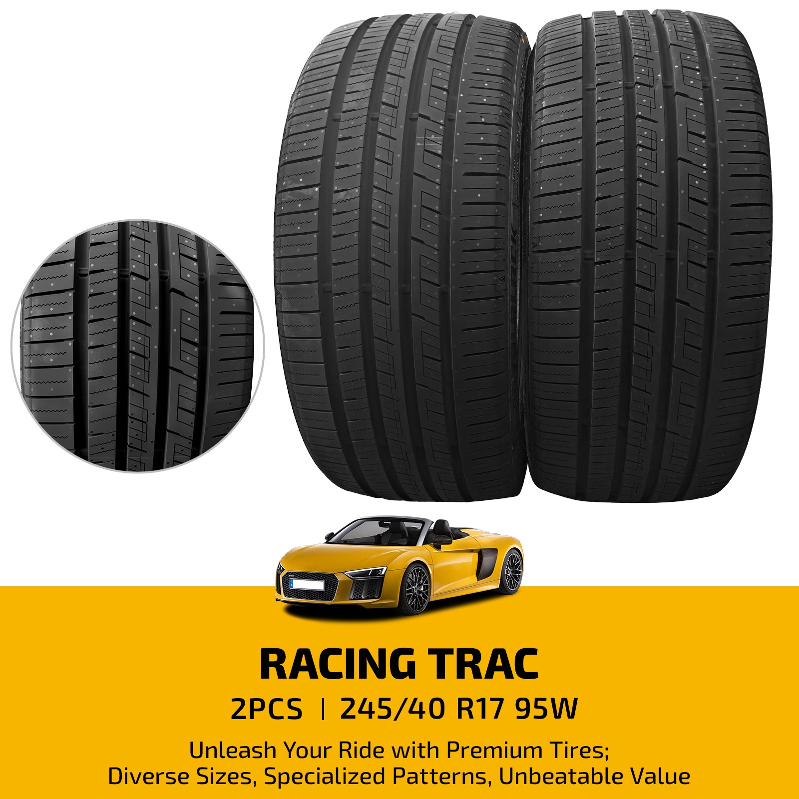 2 Tires RACING 245/40ZR17 95W UHP 7.4mm Tread 50000 Miles Warranty 420AA BSW