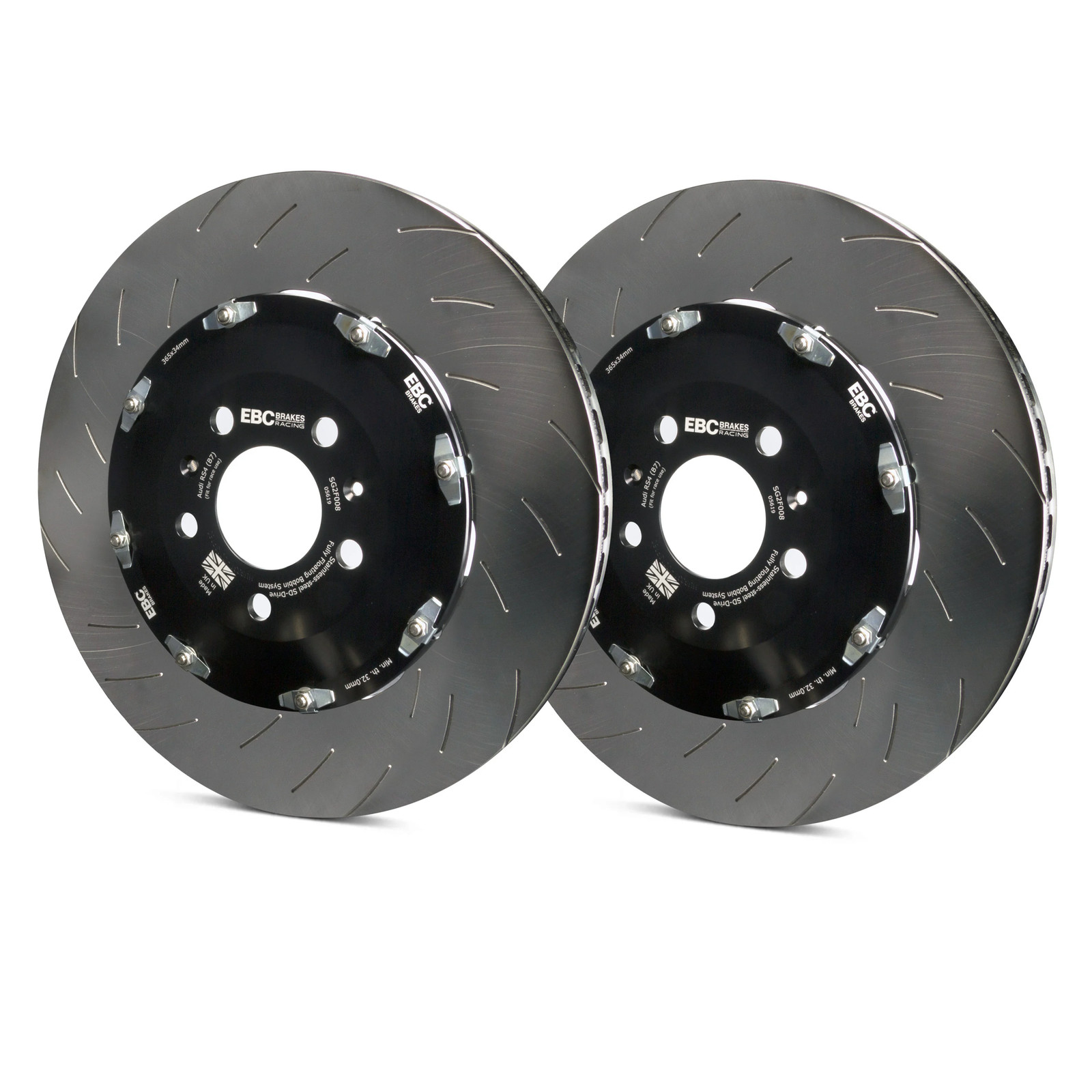 For Audi R8 08-22 EBC SG2F018 Fully-Floating Slotted 2-Piece Rear Brake Rotors