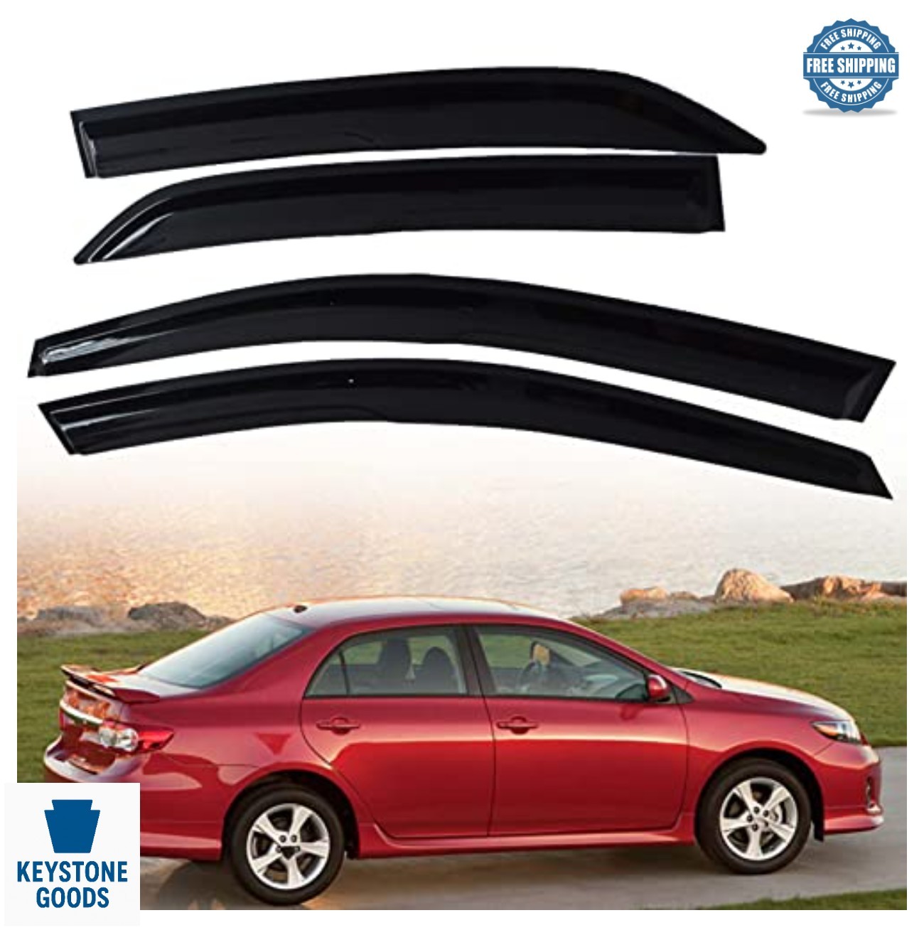 4PCS Side Window Visors Rain Guard Deflectors Acrylic Black Self-Adhesive Fits