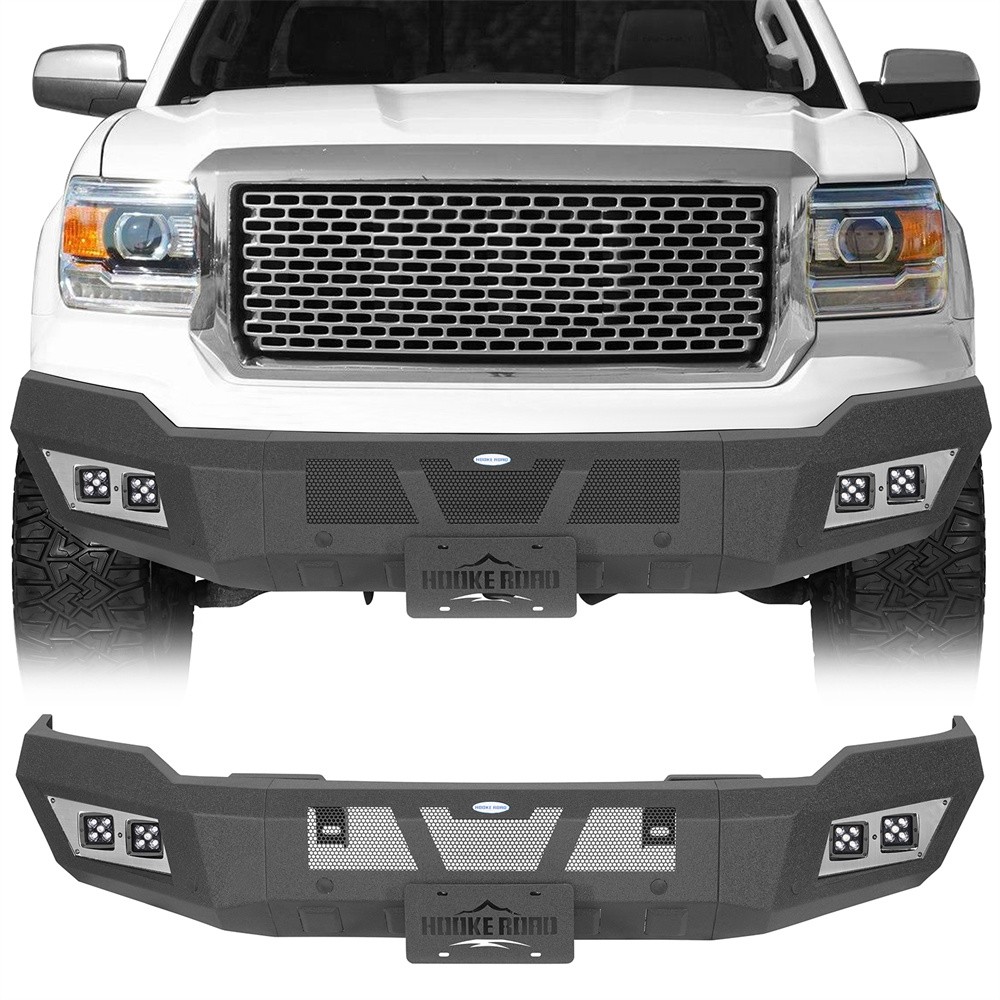 Fit 2014 2015 GMC Sierra 1500 Offroad Steel Front Bumper w/ 4x LED Lights
