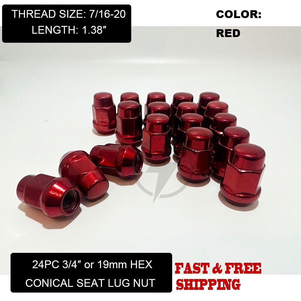 24Pc 7/16-20 Red Bulge Acorn Lug Nuts For Chevy GMC Blazer K10 K5 V1500 7/16