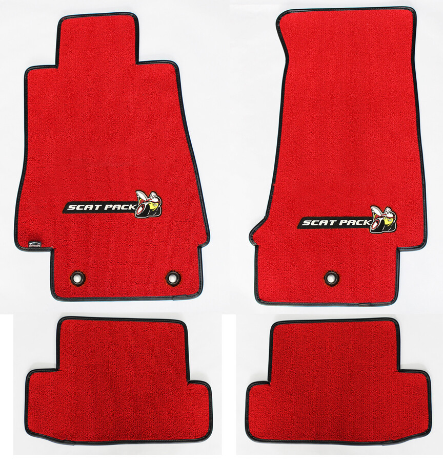 New 2006 - 2023 Dodge Charger SRT Red Carpet Floor Mats 4pc Scat Pack Logo Set