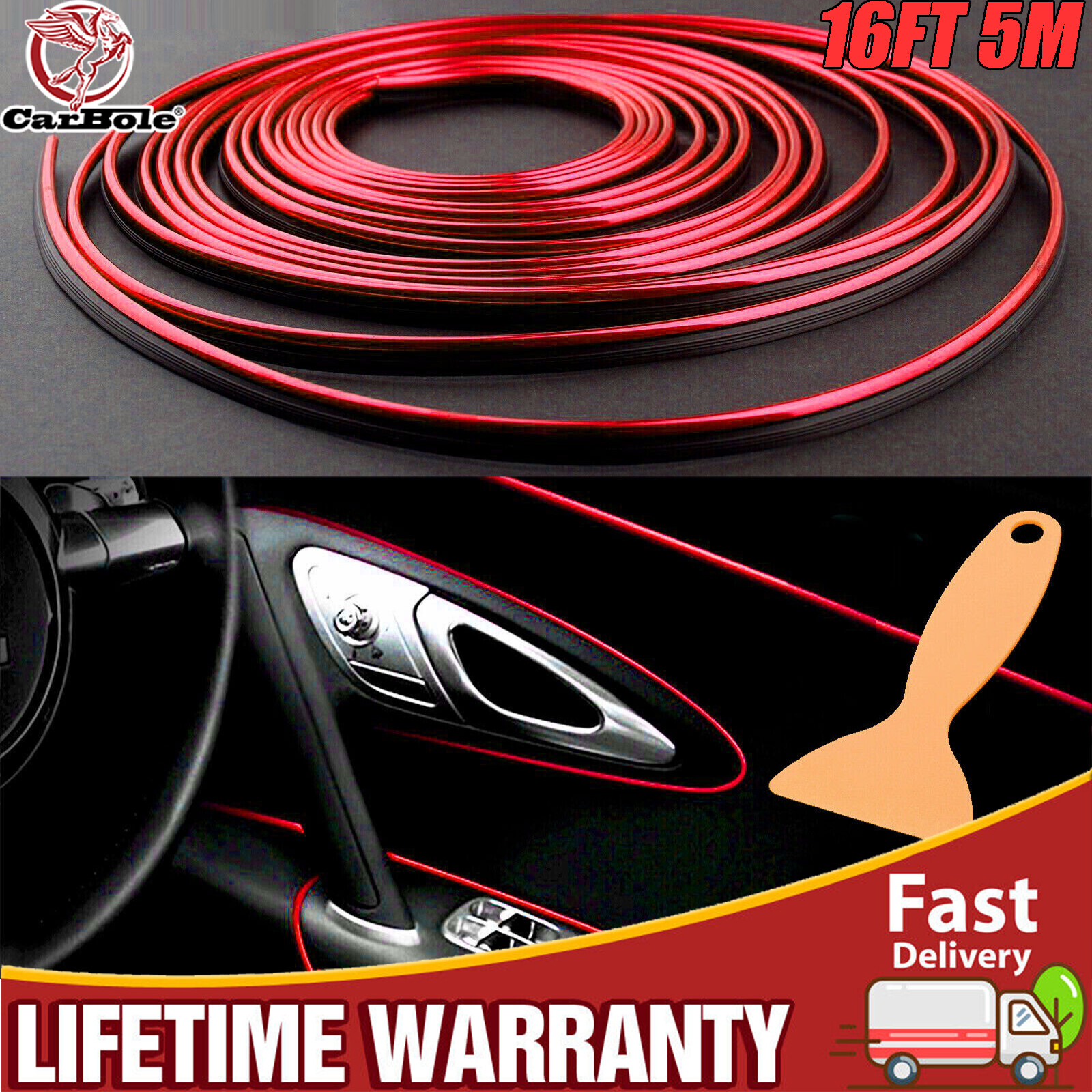 16FT 5M Red Car Door Edge Molding Trim Seal Strip Scratch Protector Guard Decor 16FT 5M Red Car Door Edge Molding Trim Seal Strip Scratch Protector Guard Decor
