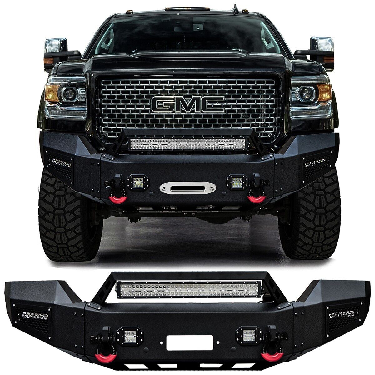 Vijay  For 2015-2019 GMC Sierra 2500 3500 Front Bumper Black with 5xLED Lights