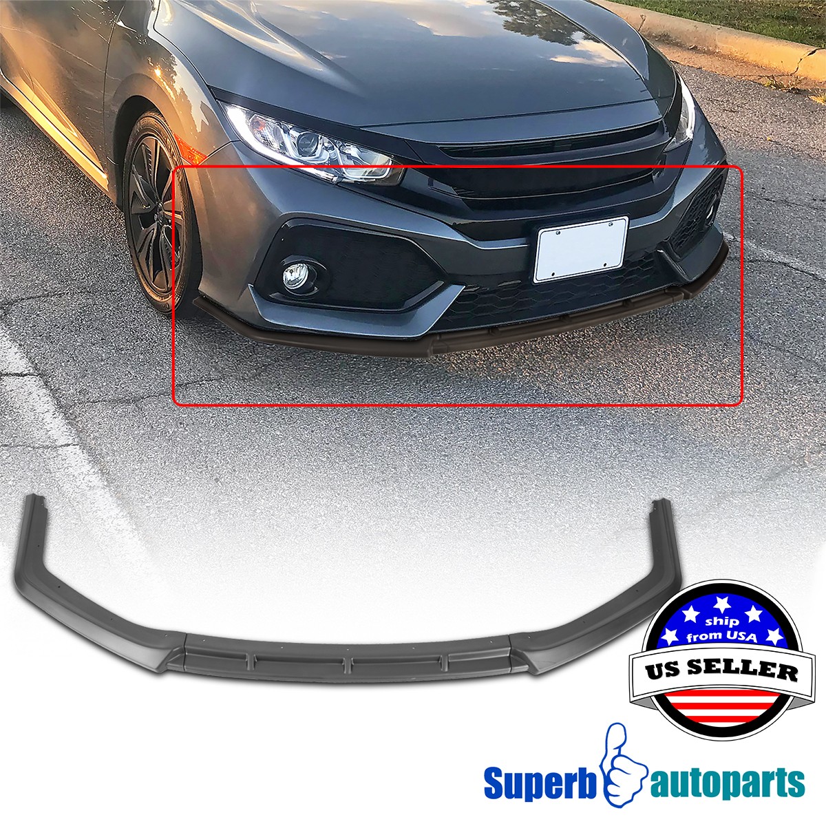 Fit 2017-2021 Honda Civic Hatchback Matte Black Front Lower Splitter Spoiler Lip