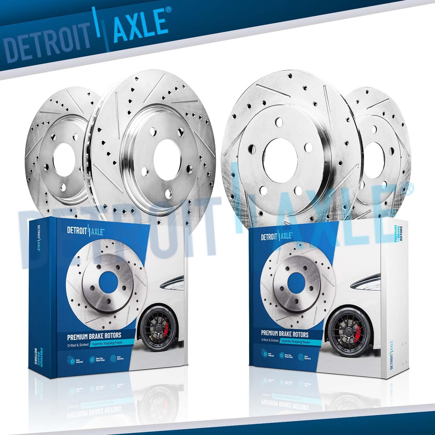 Front Rear Drilled Disc Brake Rotors Kit for 1994 - 2004 Ford Mustang Base GT