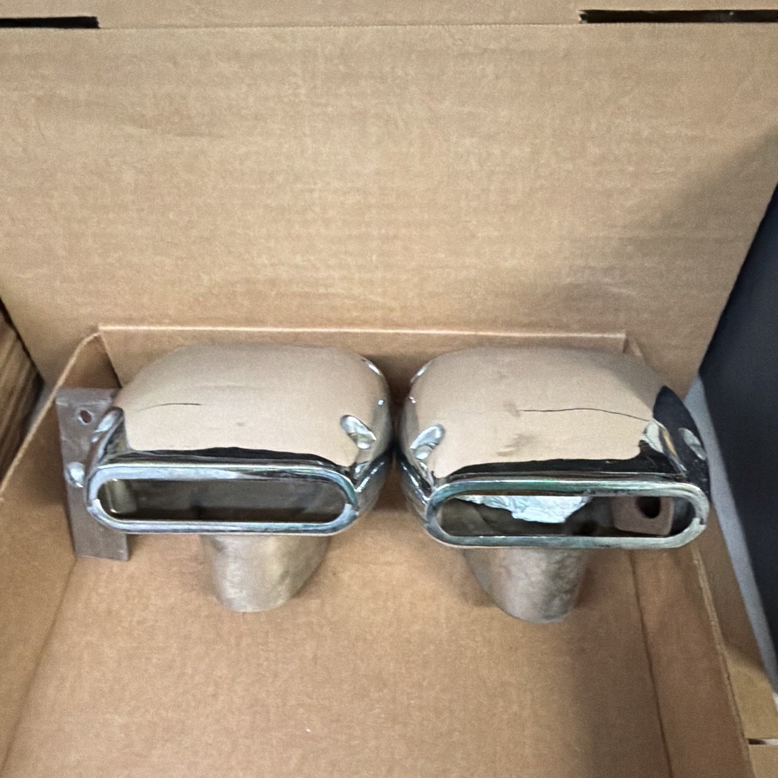 Vintage Ford Chrome Accessory Bumper Exhaust Extensions Pair 1950S