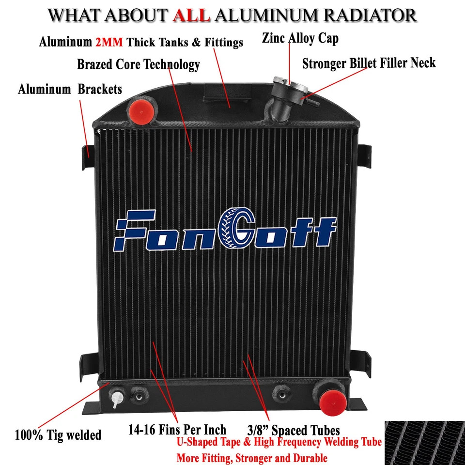 3-Row Aluminum Radiator For 1930-1932 Ford Model A 33 HI-BOY Chevy V8 Swap NEW