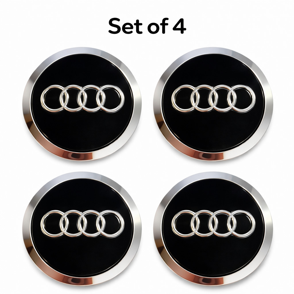 69mm Audi Black Wheel Center Hub Caps – Set of 4 – Replacement Center Caps