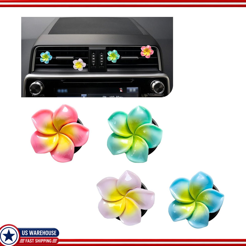 4PCS Colorful Flower Air Vent Clips Car, Pentapetal Design (Purple, Green