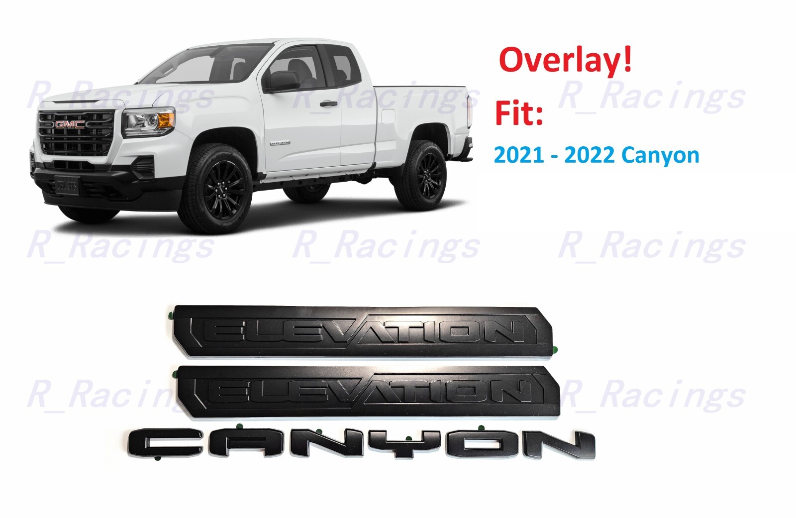 Overlay 3PCS Matte black Door Rear Elevation Canyon Emblems Fit 2021-2022 Canyon