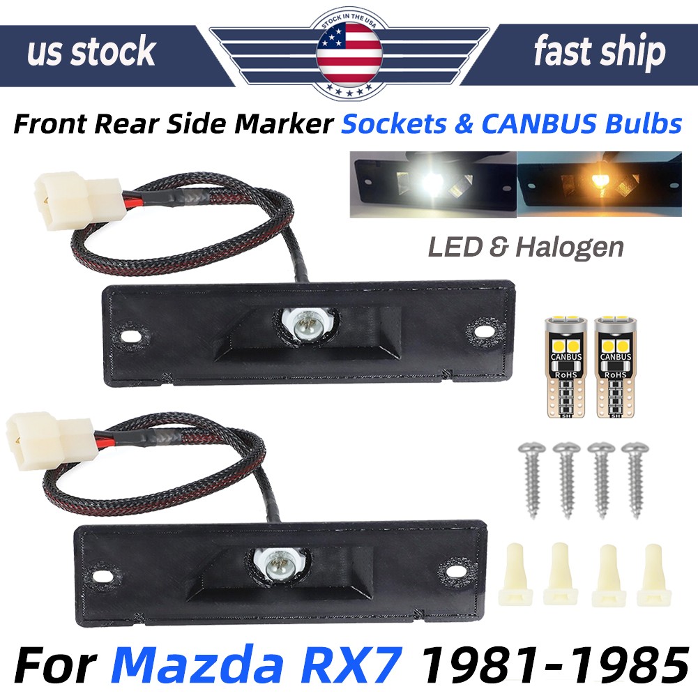 For 1981-1985 Mazda RX7 Left Right Side Marker Light Socket & Halogen LED Bulbs