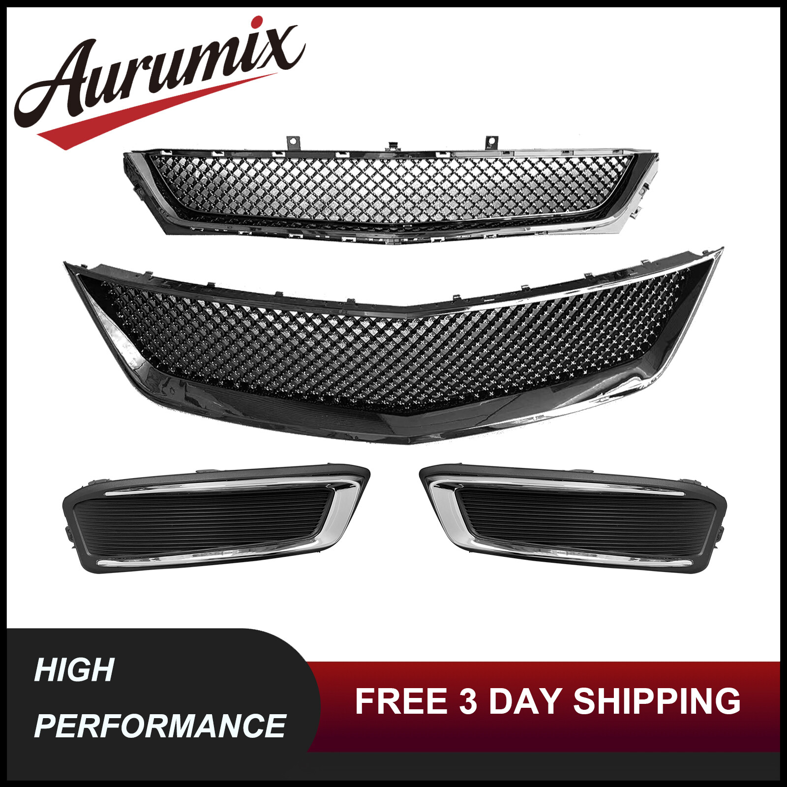 Fits 2014-2020 Chevy Impala Front Upper & Lower Grille W/ Fog Light Cover Set Fits 2014-2020 Chevy Impala Front Upper & Lower Grille W/ Fog Light Cover Set