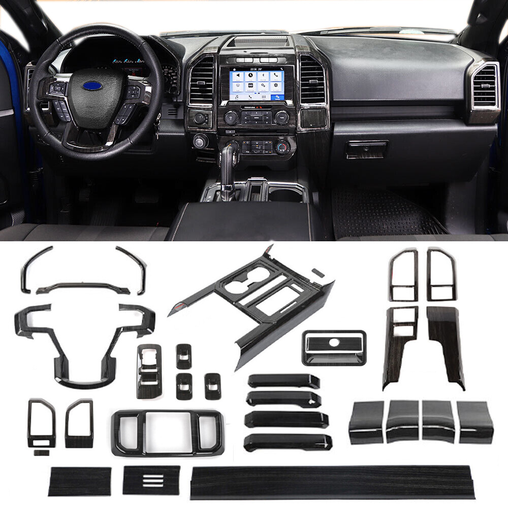 30x Interior Decoration Cover Trim Kit For Ford F150 2015-2020 Black Wood Grain