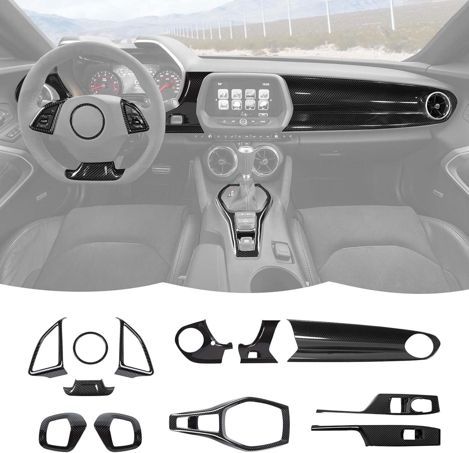 12PCS Carbon Fiber Interior Decoration Cover Trim Kit For Chevy Camaro 2017+
