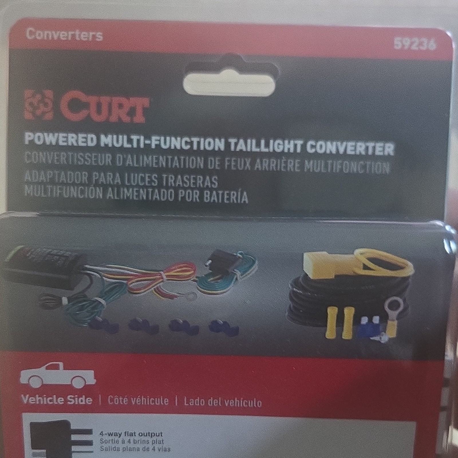 CURT 59236 Powered Multi-Function Taillight Converter 4-Way Flat Trailer Wiring