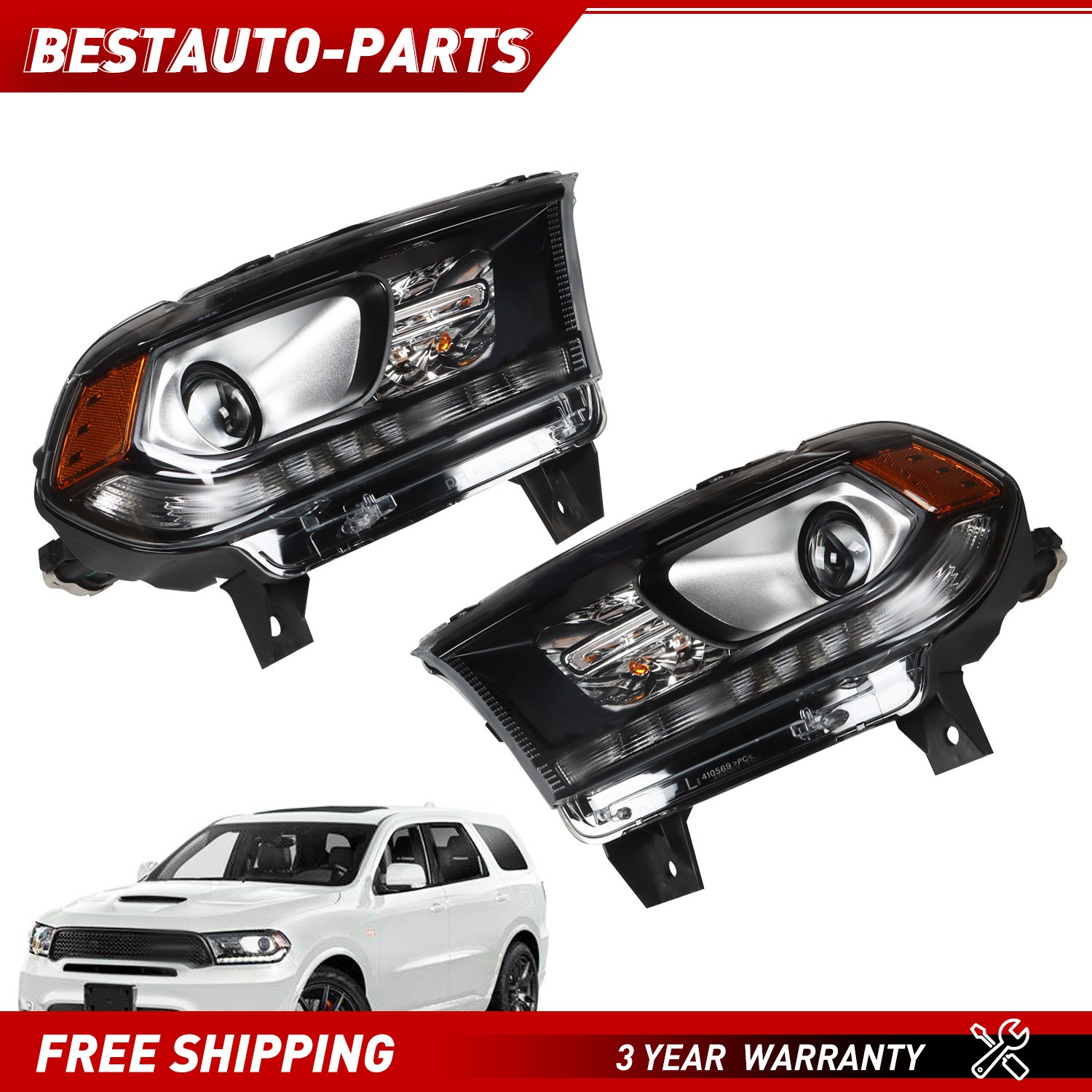 HID Headlight For 2014 2015 2016-2021 Dodge Durango W/LED DRL Lamps Left+Right