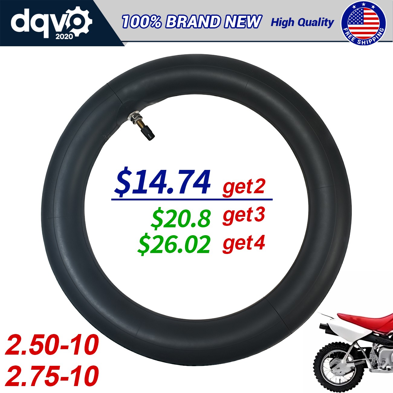 2.50-10 Heavy Duty Inner Tube 2.75x10 2.50x10 Tire Fit Motorcycle Pit Dirt Bike