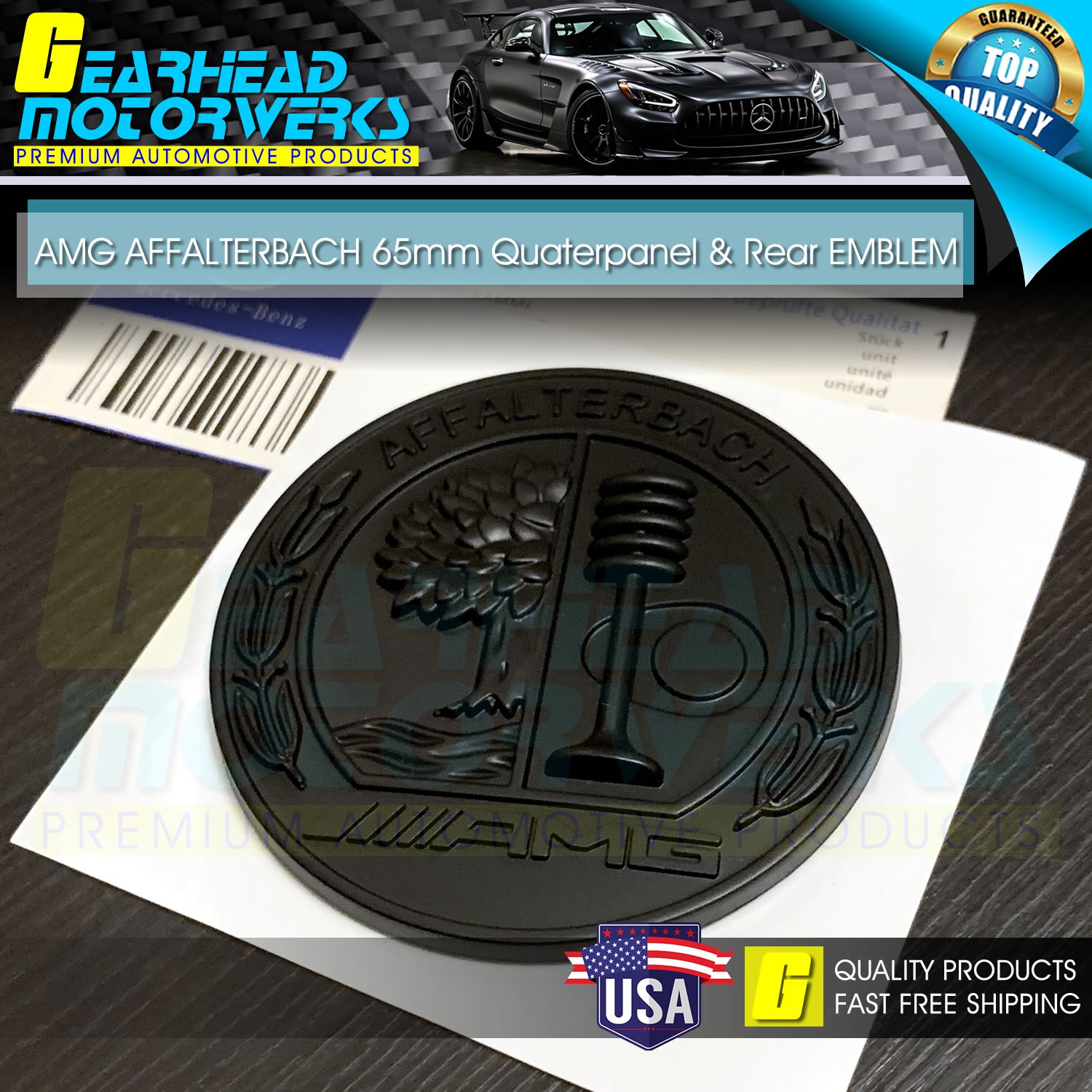 AMG Affalterbach Matte Black Emblem Quarterpanel Side Trunk Badge For Benz S65