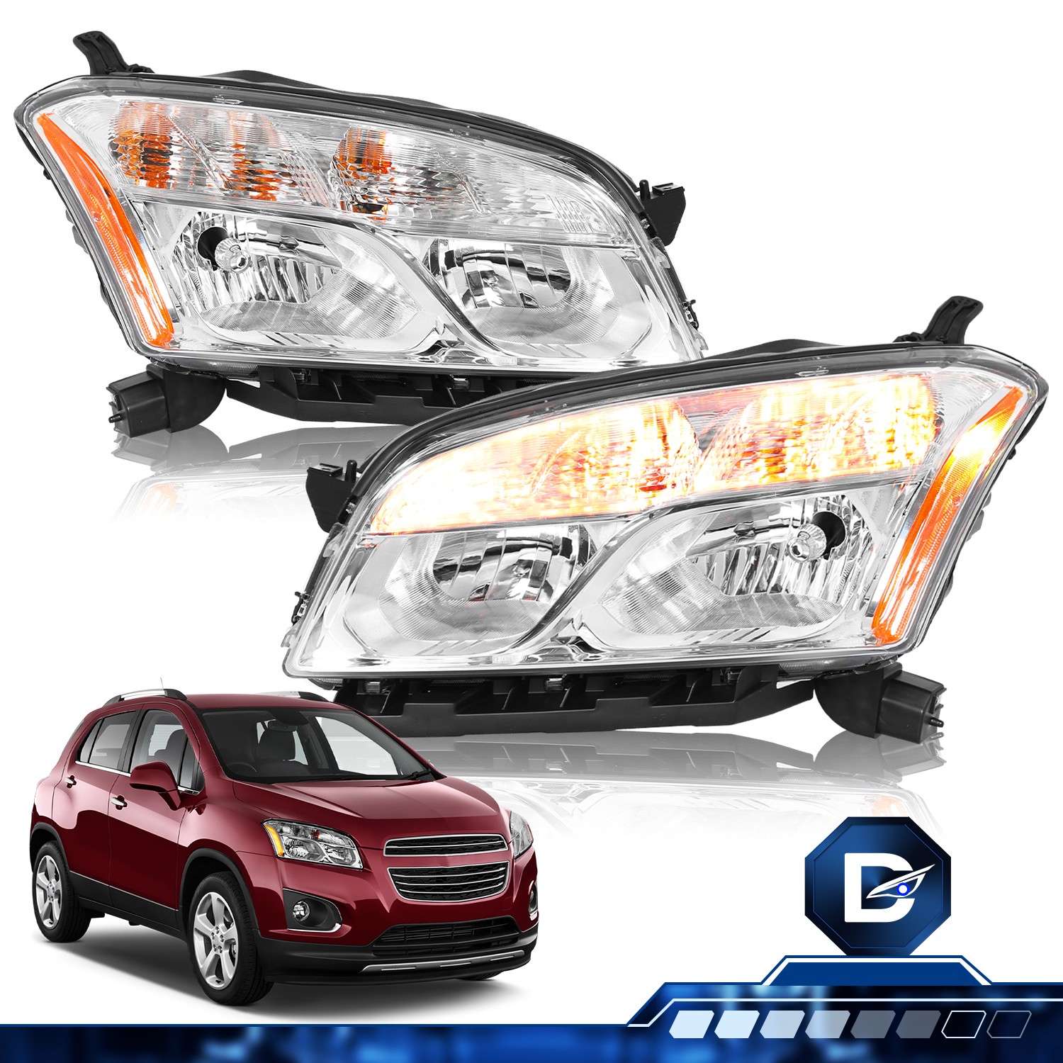 DriveForge For 2013-2016 Chevy Trax Halogen Headlights Left&Right Side Headlamps