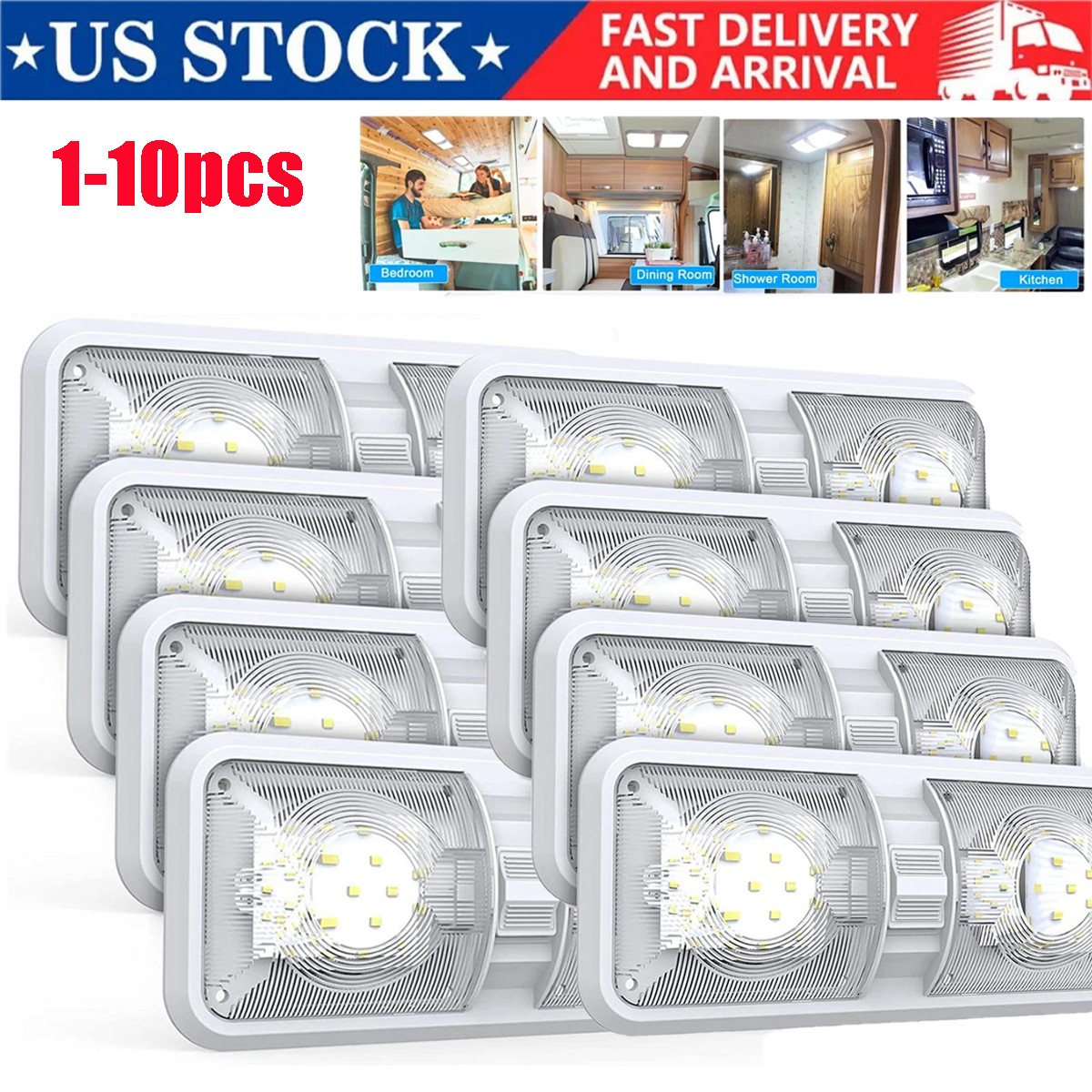 1-10X 12V Led RV Ceiling Dome Light RV Interior Lighting for Trailer Camper Boat