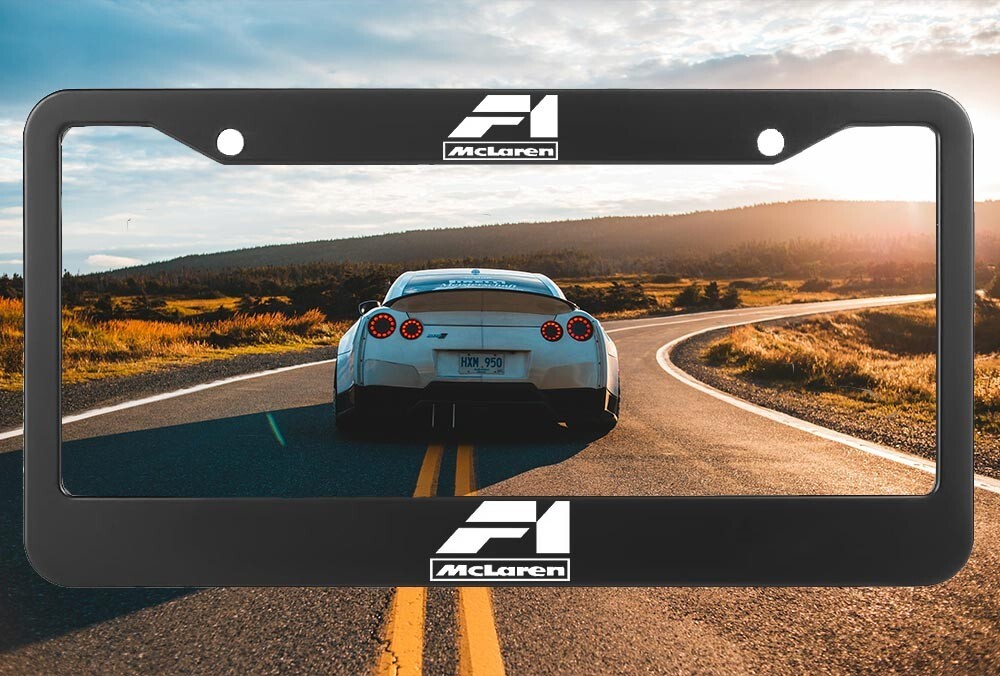 Custom Laser Engraved Black License Plate Frame Aluminum - McLaren F1 Custom Laser Engraved Black License Plate Frame Aluminum - McLaren F1