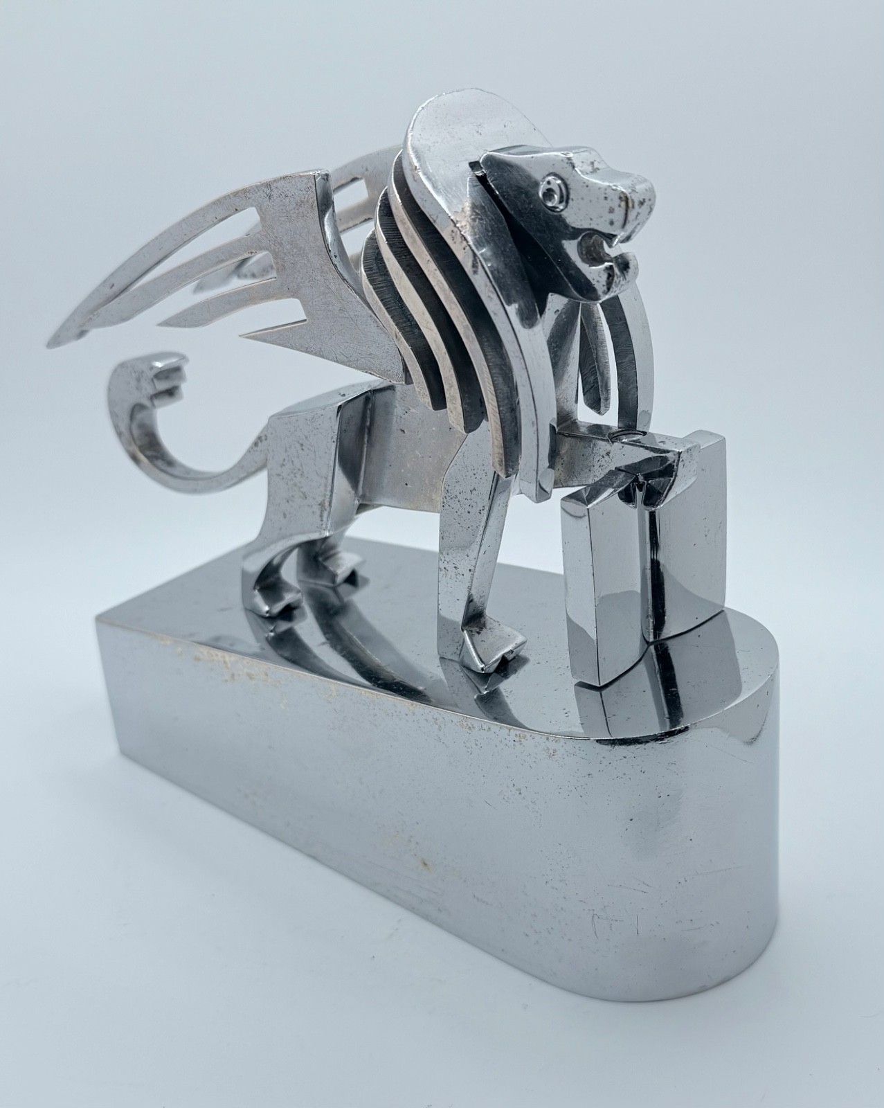 Vintage Art Deco Winged Lion Mascot Ornament Heavy Metal 9.5 Lbs Machine Age