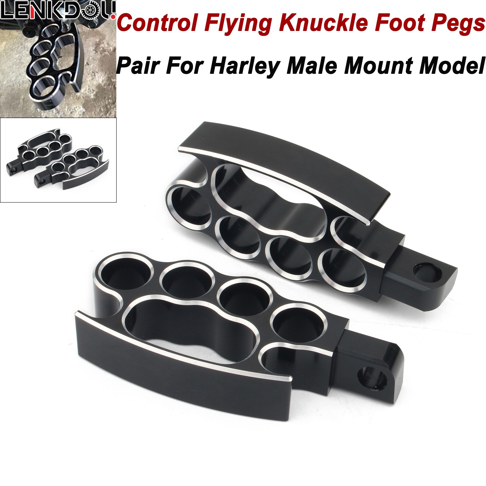 New Flying Knuckle Alloy Foot Pegs Male Mount Floorboard For Harley Touring Dyna