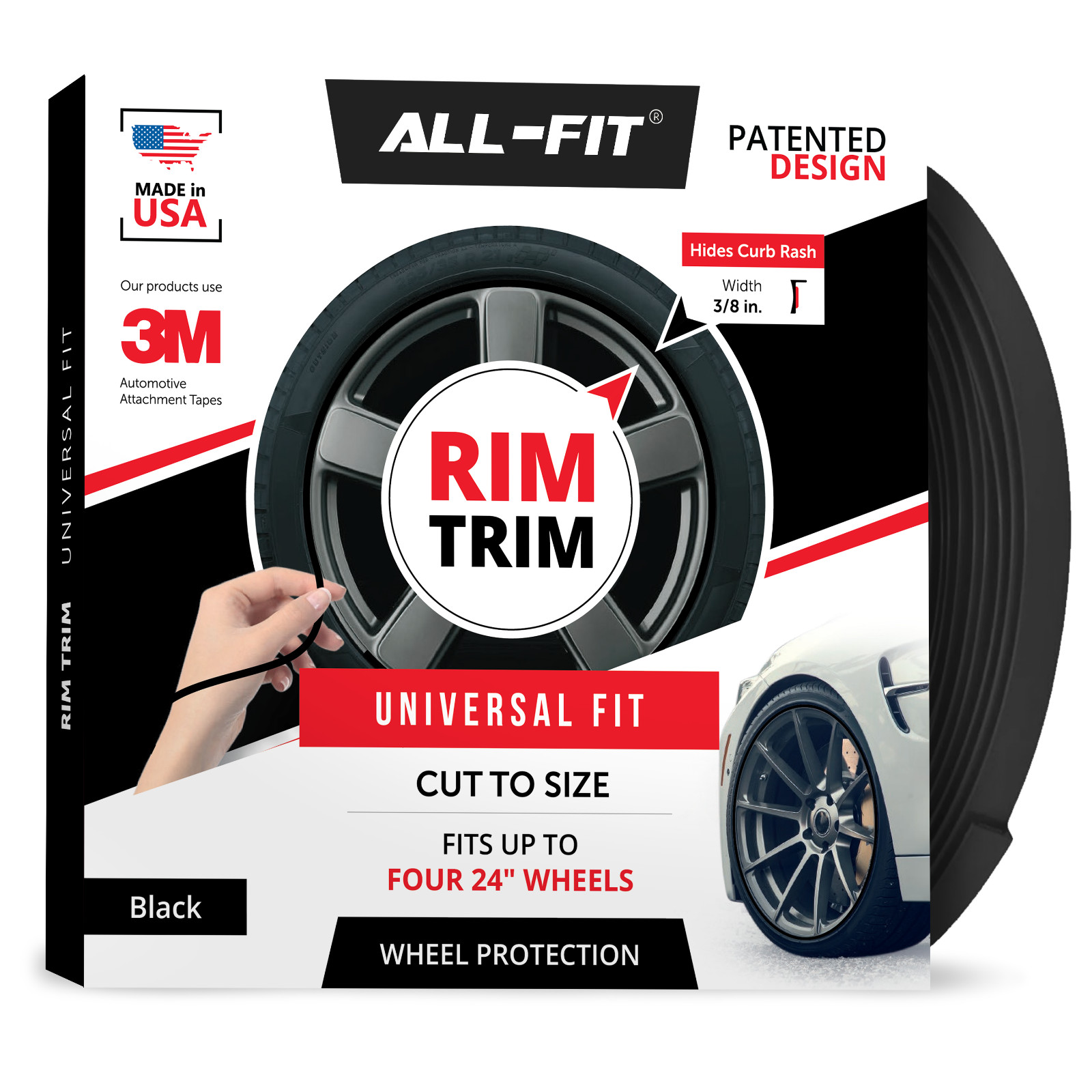 ALL-FIT Rim Trim Wheel Protection Strips Prevent Curb Rash and Scratches (BLACK)