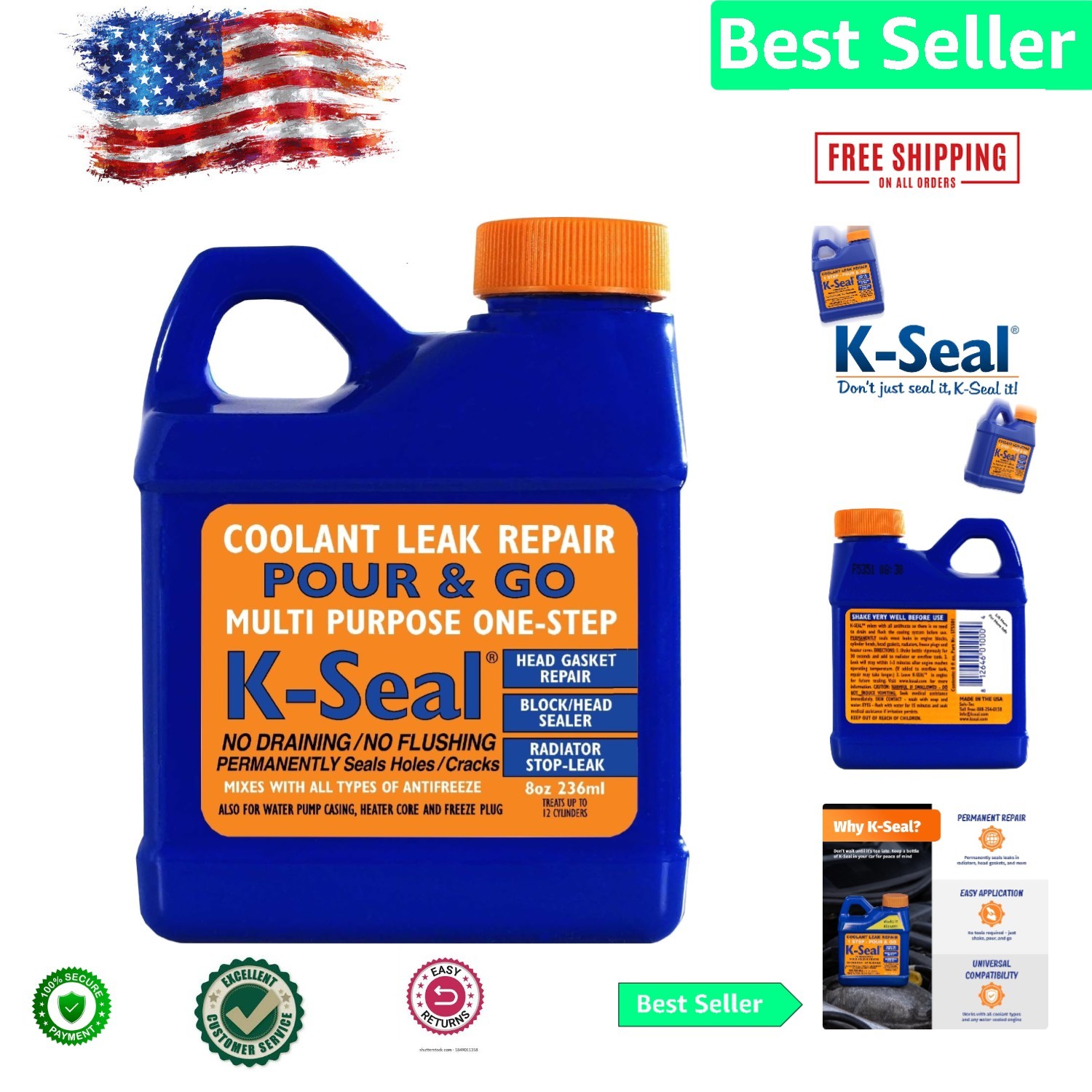 One-Step 8oz Coolant Leak Sealer - Fast Acting, Compatible with All Antifreeze