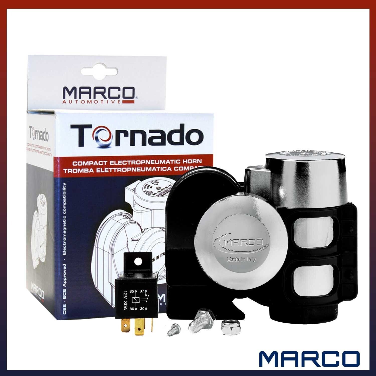 Marco Tornado Chrome Electric Air Horn for Trucks ,Car Motorcycle Dual Tone