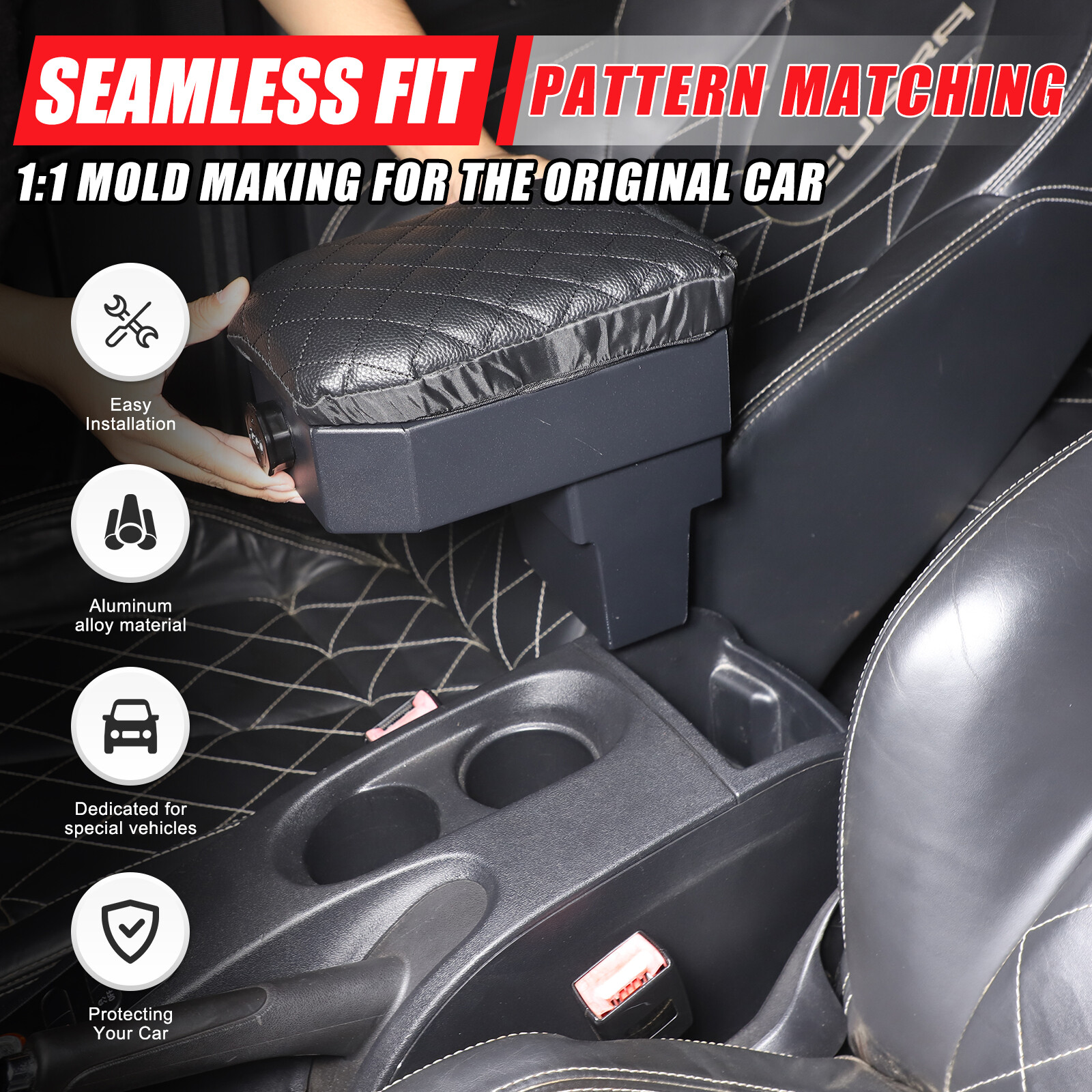 For Seat Leon MK2 2008-2012 Alloy Car Center Control Armrest Safety Box W Lock