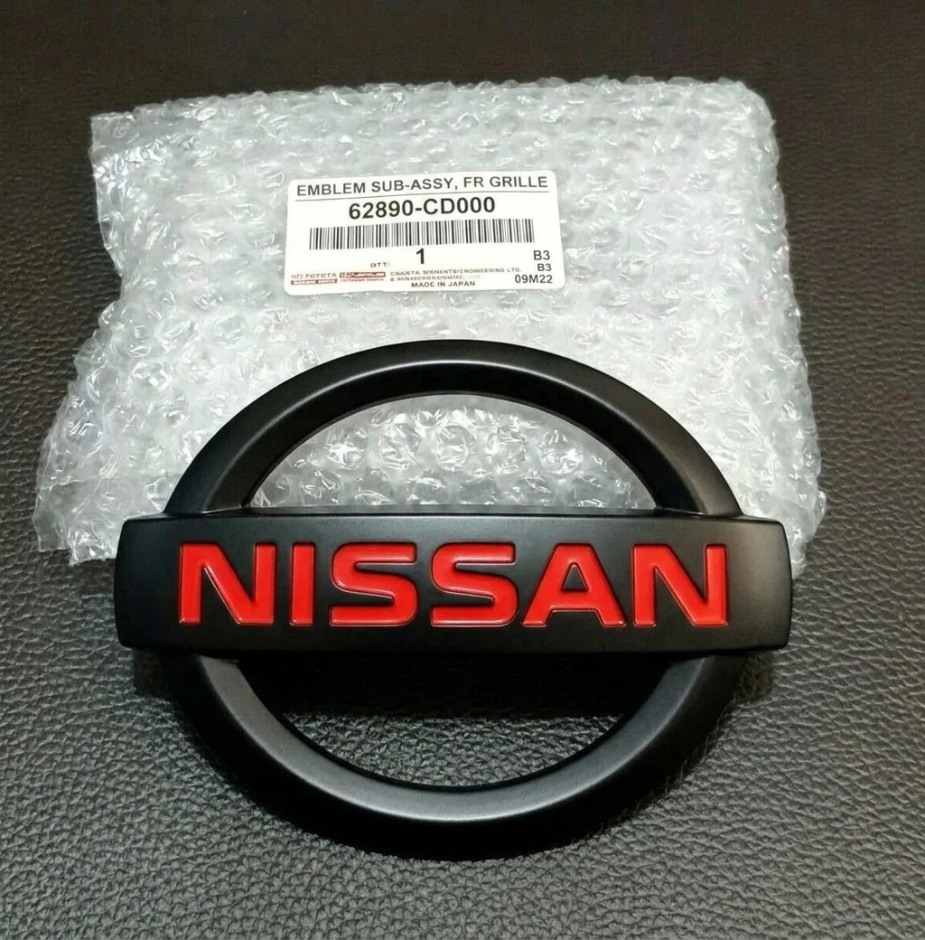 03-08 Nissan 350Z JDM NISMO Front Fender Emblems Pair Matte Black Red Badge