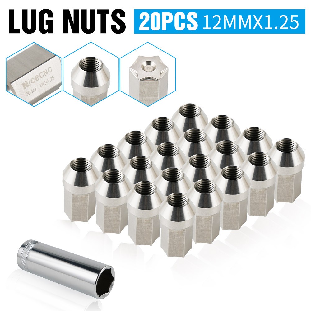 NICECNC 20PCS M12x1.25 T304 Stainless Steel Wheel Lug Nut For Subaru For Nissan