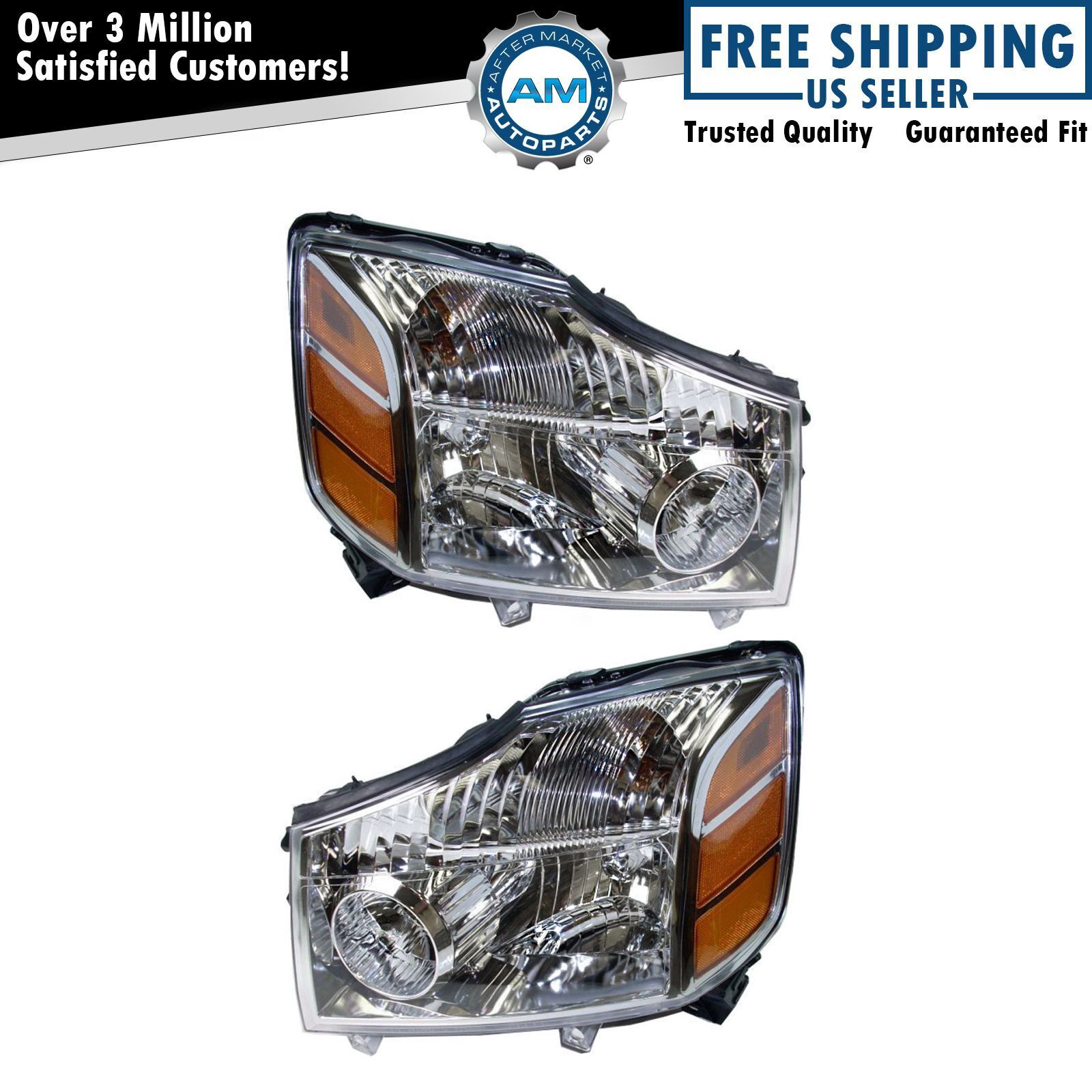 Headlights Headlamps Front Pair Set for 04-07 Nissan Armada Titan Pickup Truck