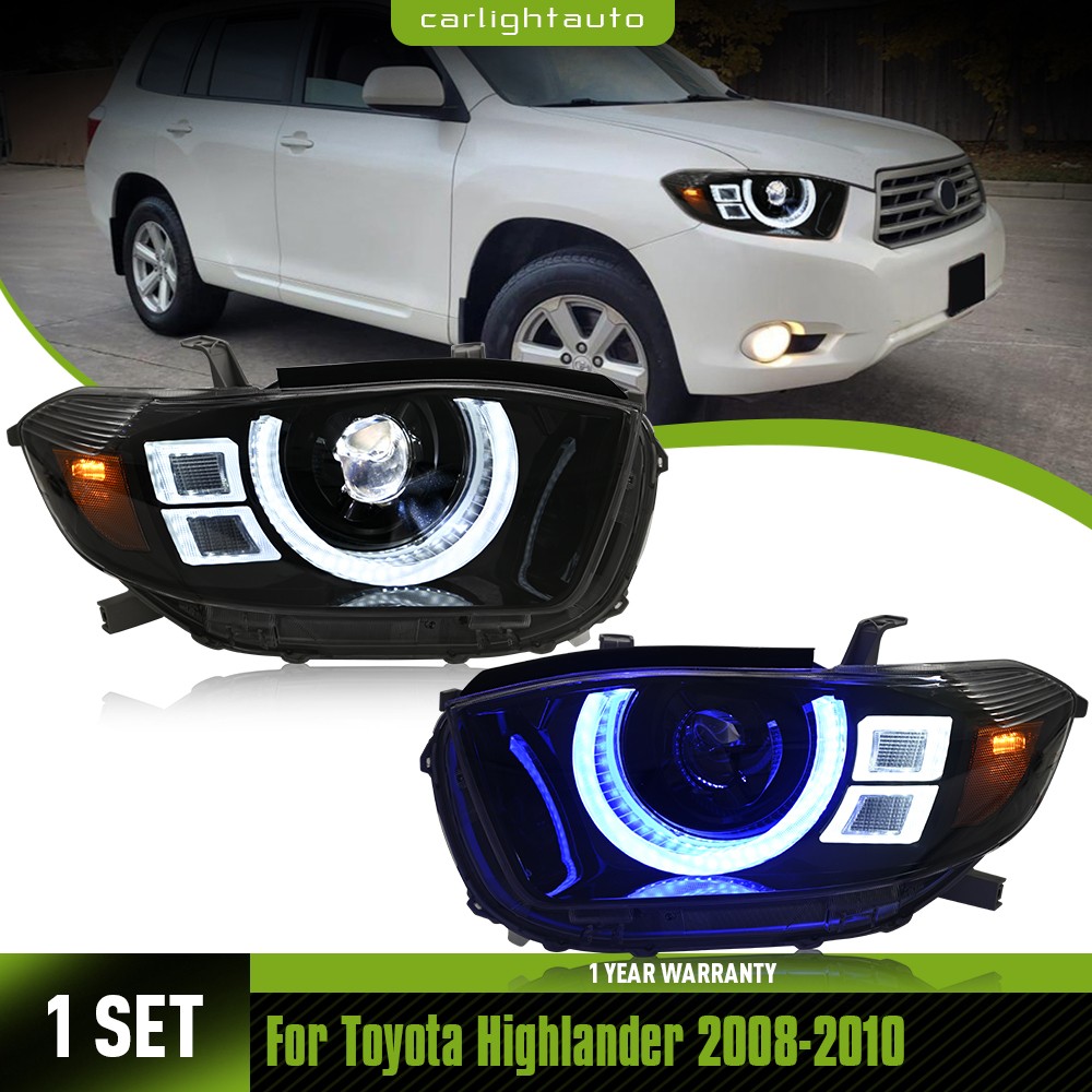 Pair Upgraded LED Headlight For Toyota Highlander 2008-2010 Head Lamps Assembly