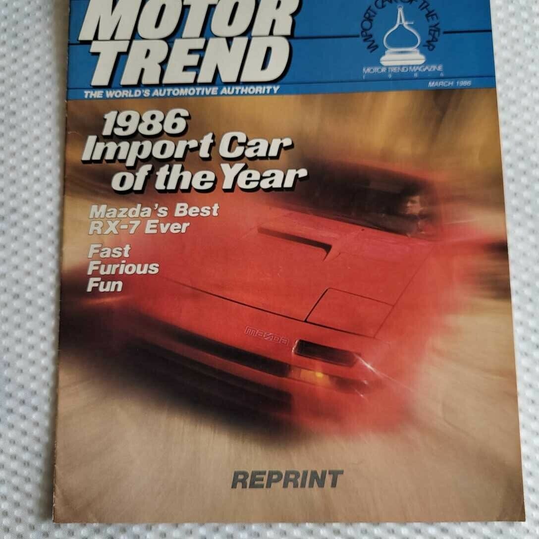 1986 Mazda RX-7 Article Motor Trend Import Car of the Year March Reprint Best