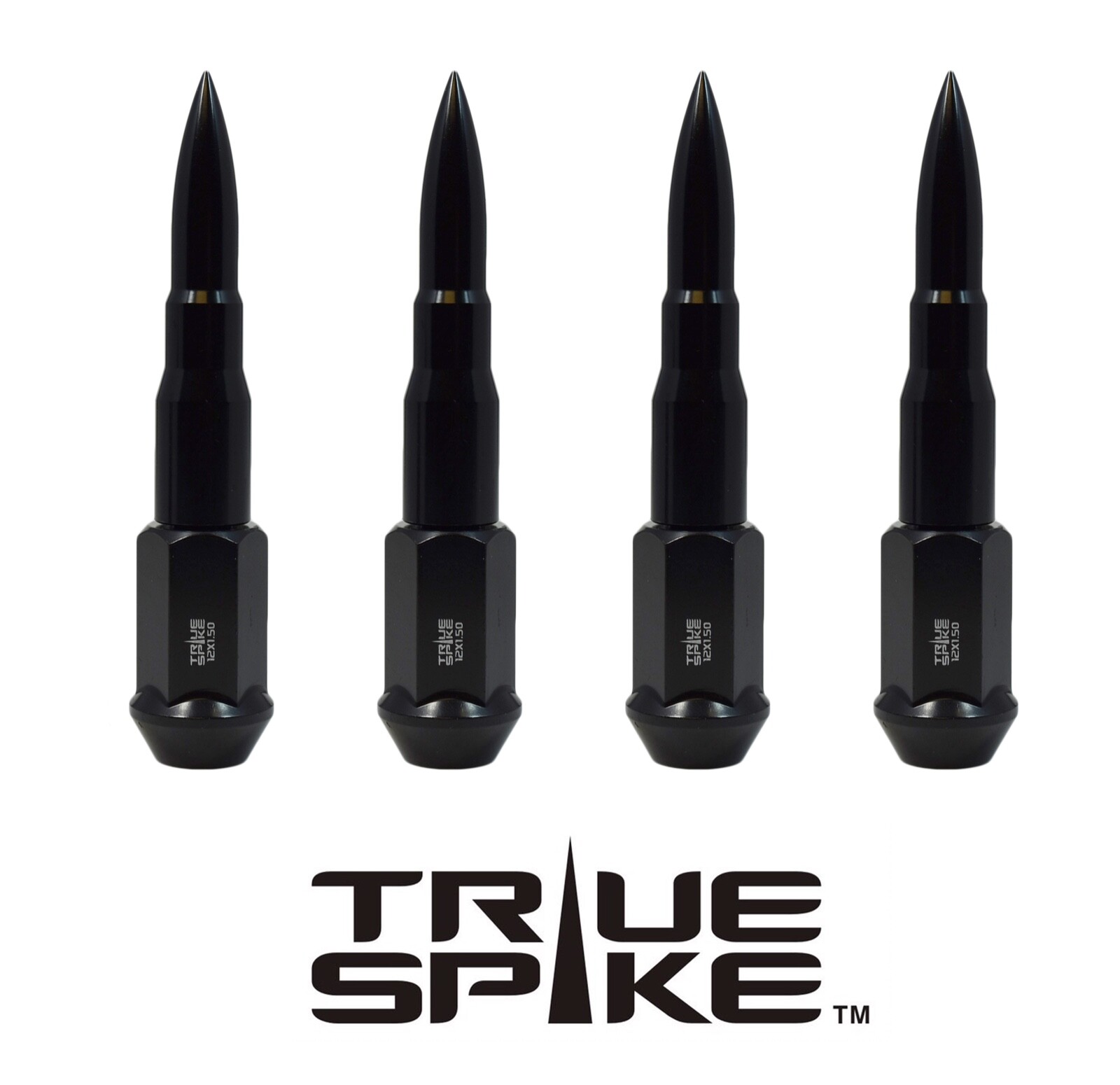 16PC TRUE SPIKE 112MM 12X1.5 FORGED STEEL LUG NUTS BLACK EXTENDED BULLET SPIKES
