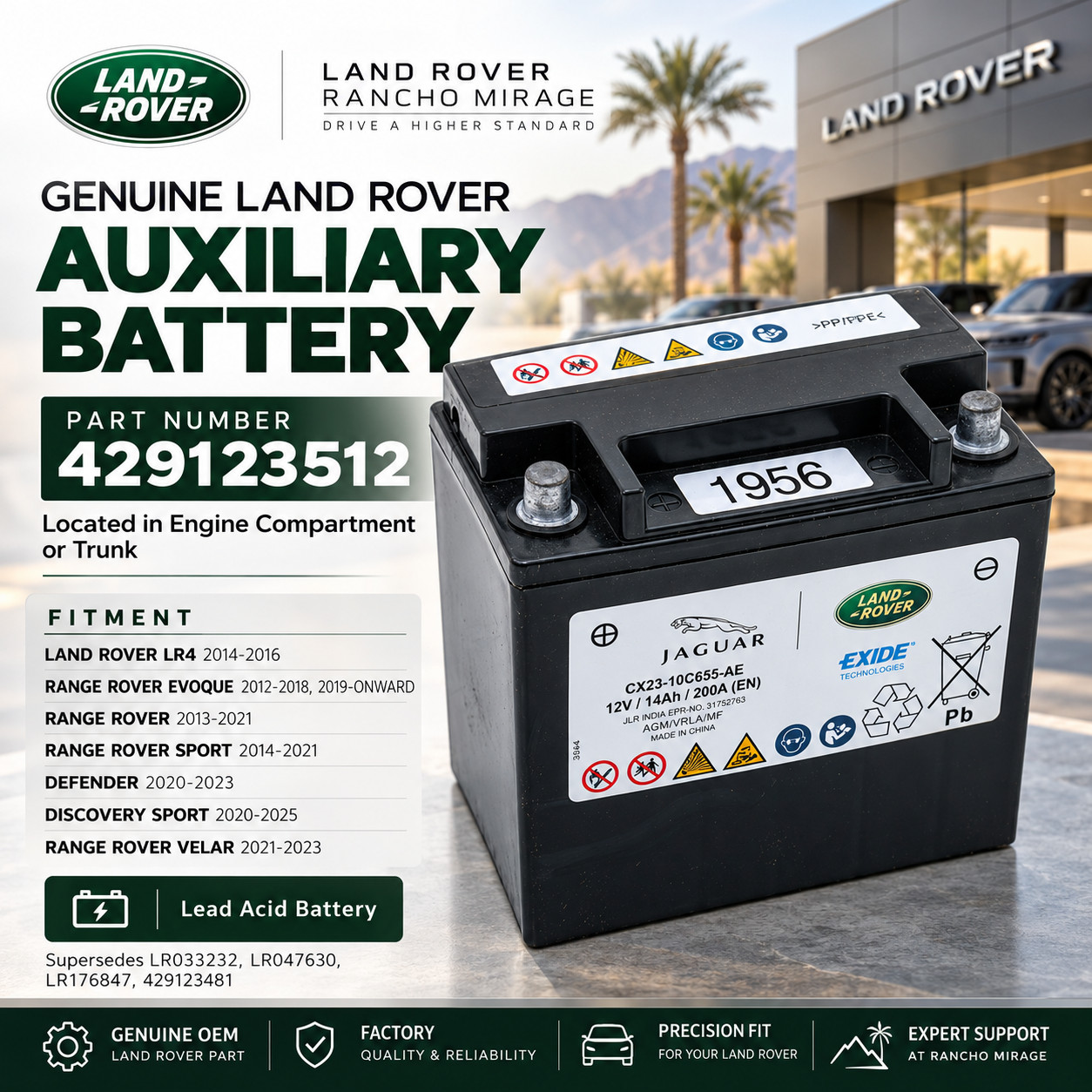 Genuine OEM Land Rover Auxiliary Battery LR4 Range Rover Sport Evoque 429123512