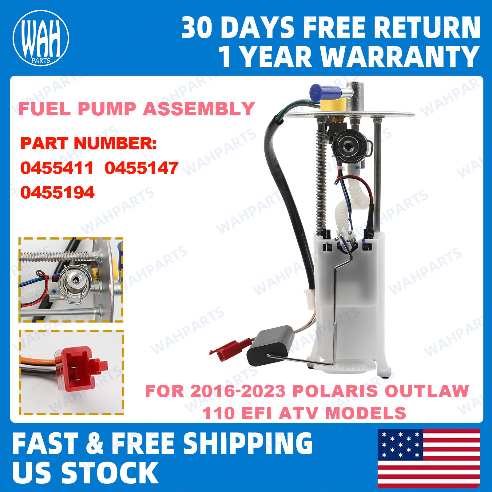 For Polaris Outlaw 110 2016-2023 2-Pins Fuel Pump Assembly 0455411 0455147