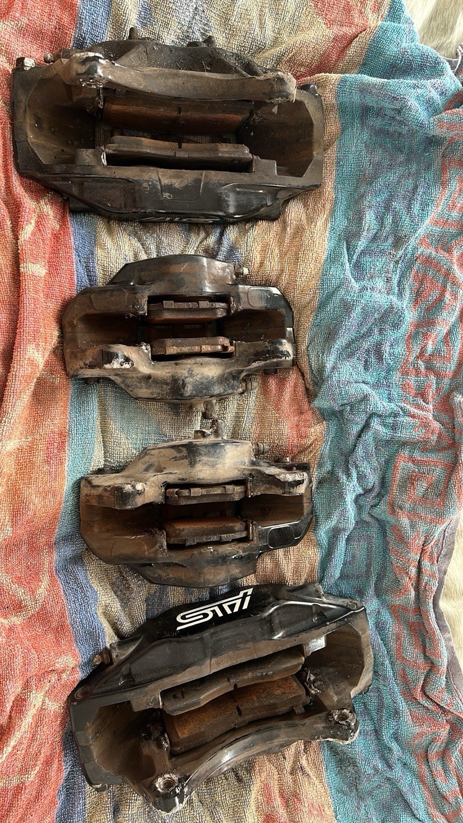 OEM 08-17 Subaru WRX STI Brembo Brake Caliper Set Front Rear Black OEM 08-17 Subaru WRX STI Brembo Brake Caliper Set Front Rear Black