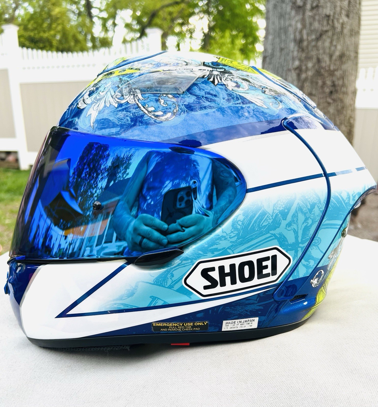 Shoei X-Twelve/X-12 Bautista TC-2 Full Face Helmet/Blue Mirror Visor/Size Small