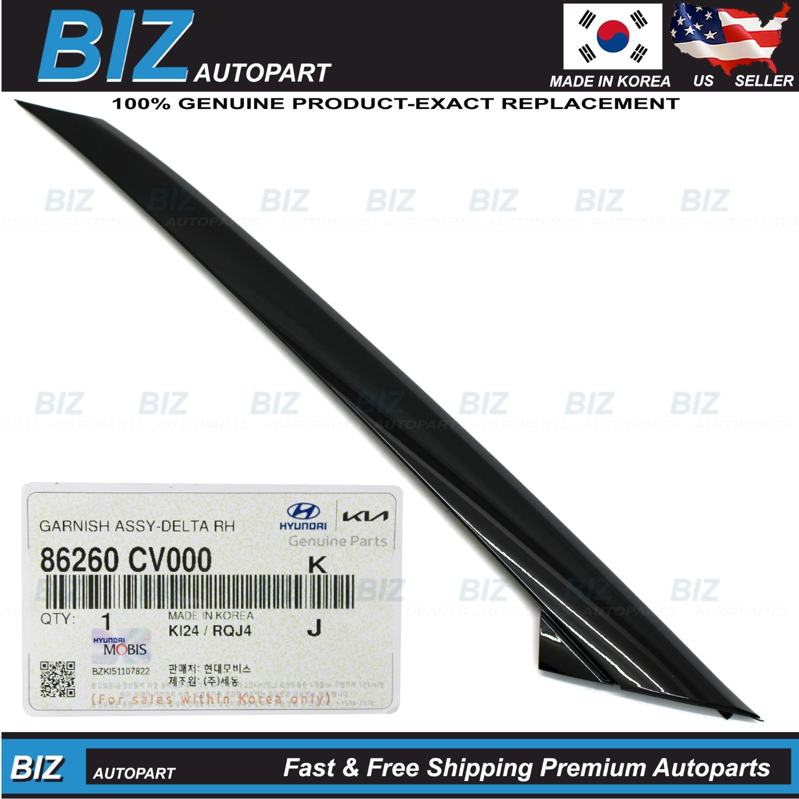 Genuine Windshield Pillar Molding Gloss RIGHT for 2022-2025 Kia EV6 86260-CV000