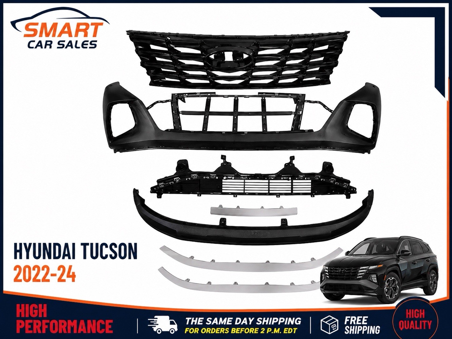 New  Front Bumper Cover Grille Kit Fits 2022 2023 2024 Hyundai Tucson