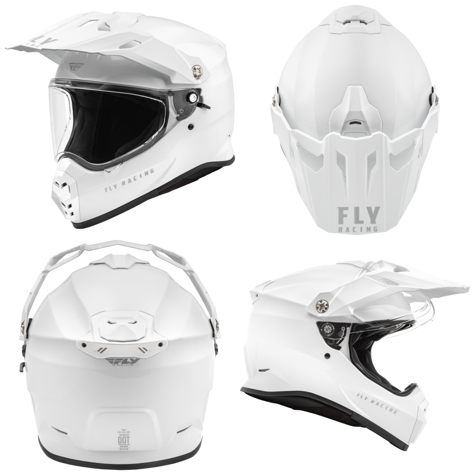 New Fly Racing Trekker Solid White DOT ECE Motorcycle Helmet All Sizes
