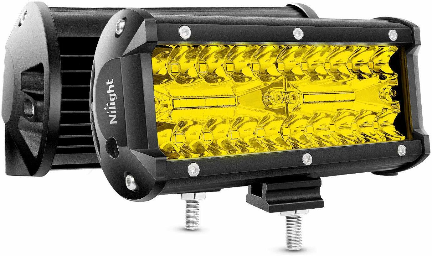 Nilight 2Pcs 6.5 Inch 120W Yellow Flood Spot Combo Triple Row Driving Lamp LED