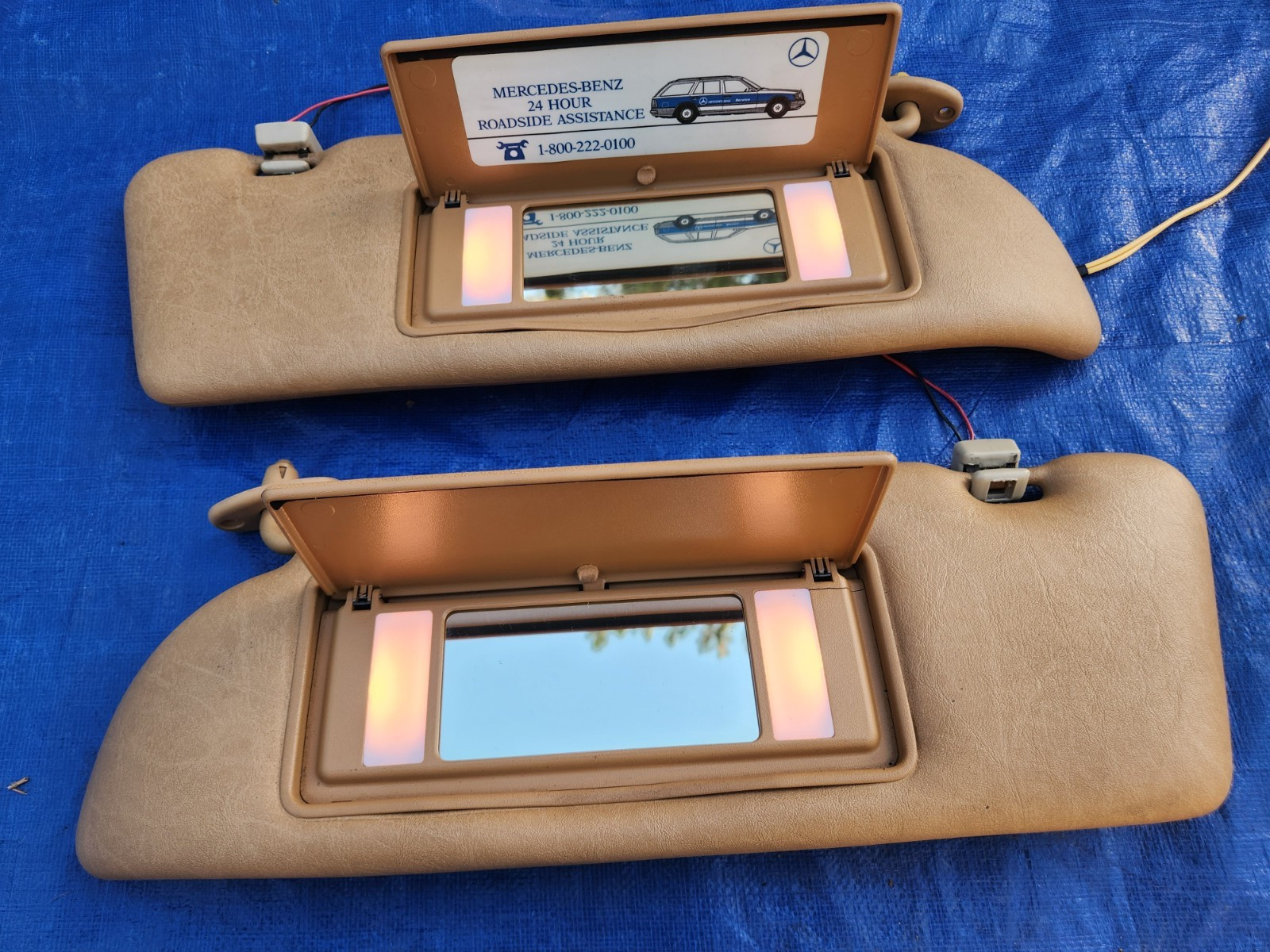 86-91 Mercedes Benz W126 Right & Left Sun Visors Palomino 560sec 560sel 420sel