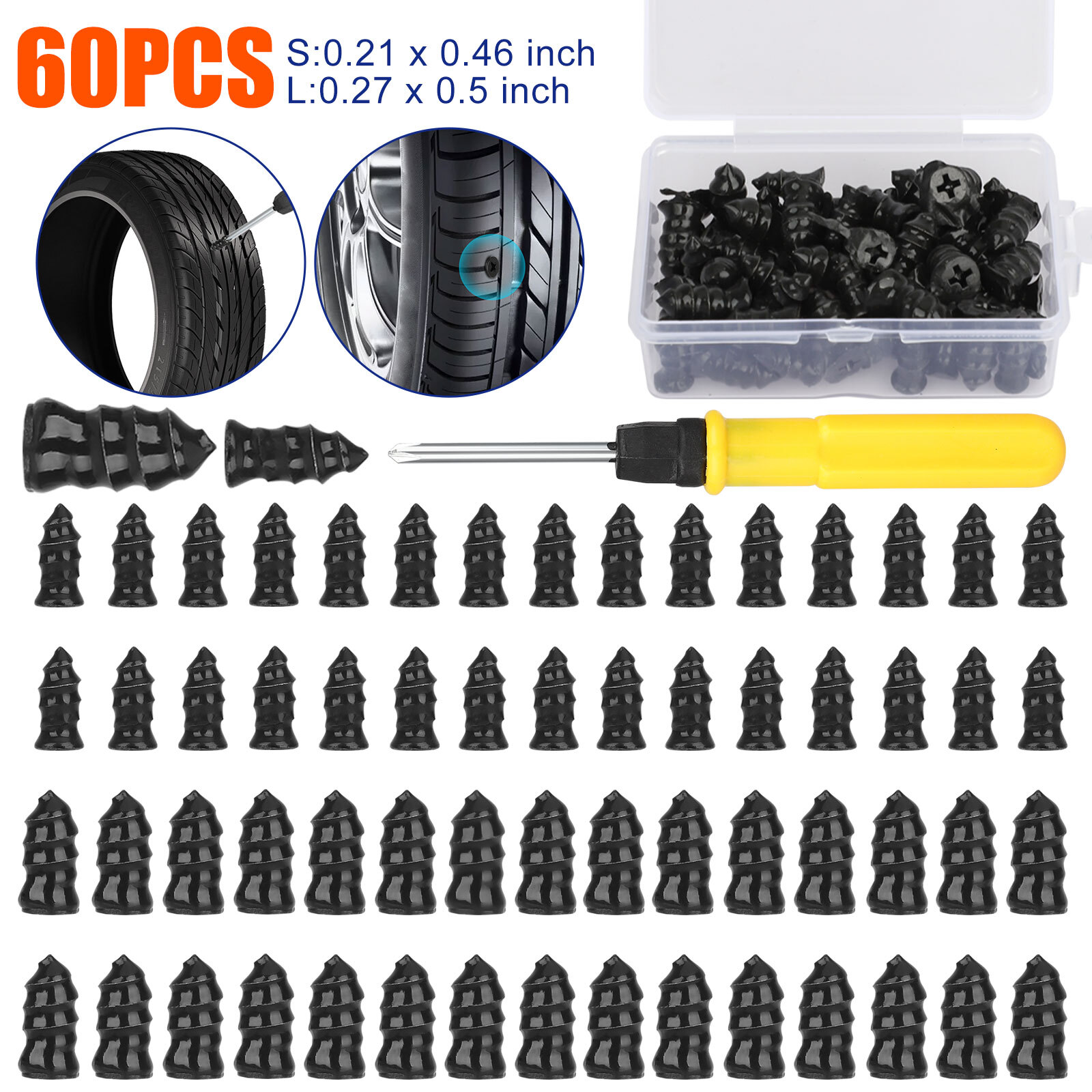 60PCS Car Vacuum Tire Repair Nail Rubber Screw Nails+ Screwdriver Tool Set w/Box 60PCS Car Vacuum Tire Repair Nail Rubber Screw Nails+ Screwdriver Tool Set w/Box