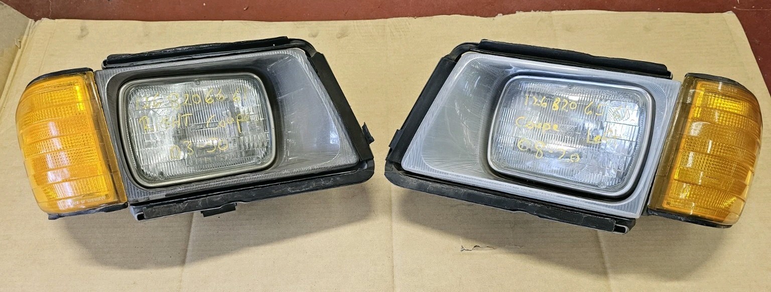 1981 1985 Mercedes C126 380sec 500sec Coupe RH LH Headlight Lamp Assembly Pair